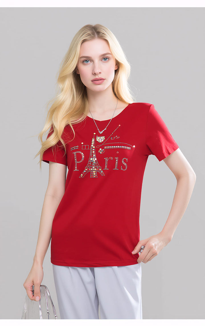 Red Paris Eiffel Tower Graphic Fashion T-Shirt