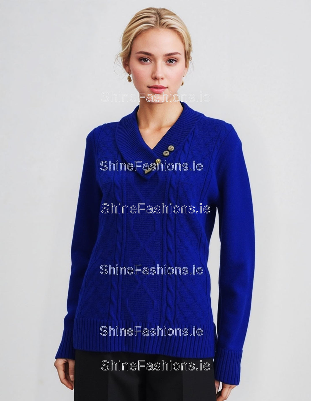 Royal Blue Four Button Cable Knit Jumper