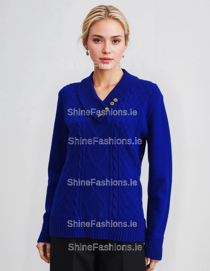 Royal Blue Four Button Cable Knit Jumper