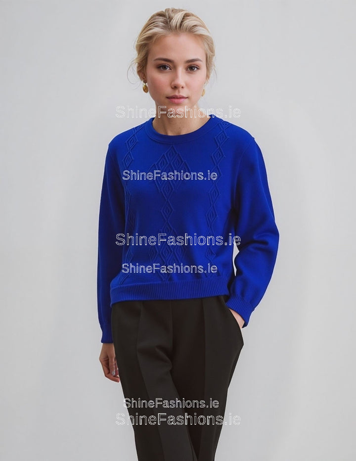 Royal Blue Round Neck Diamond Design Jumper