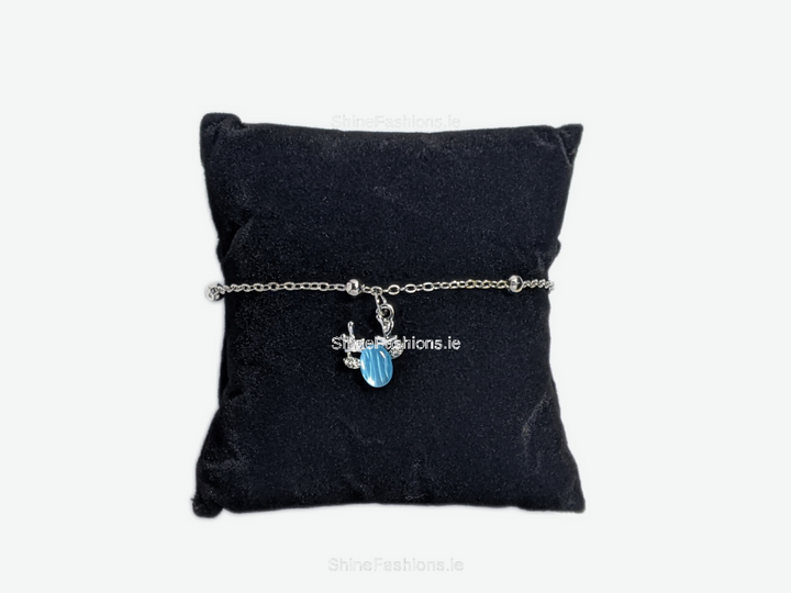 Silver Blue Design Charm Link Bracelet