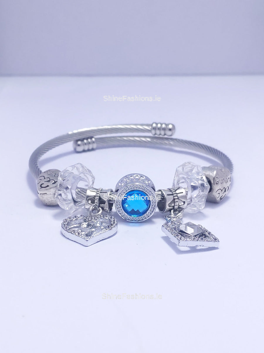 Silver Blue Jewel Grandma Multi Charm Bracelet