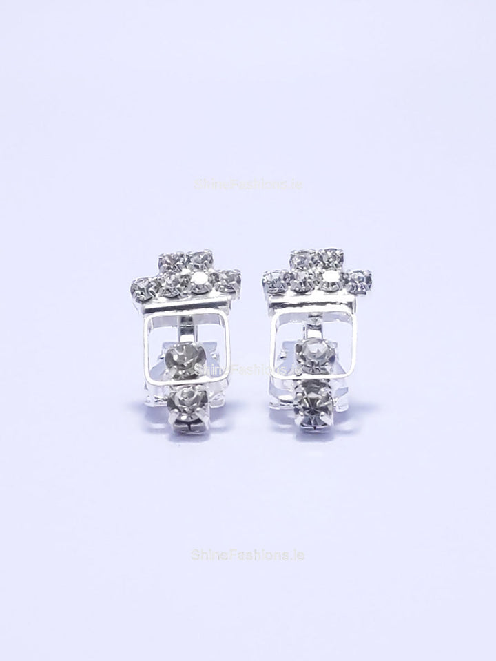 Silver Diamond Clip On Stud Earrings