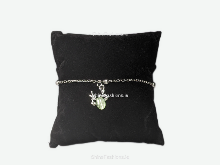 Silver Green Design Charm Link Bracelet