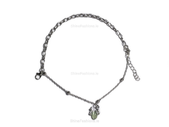 Silver Green Design Charm Link Bracelet