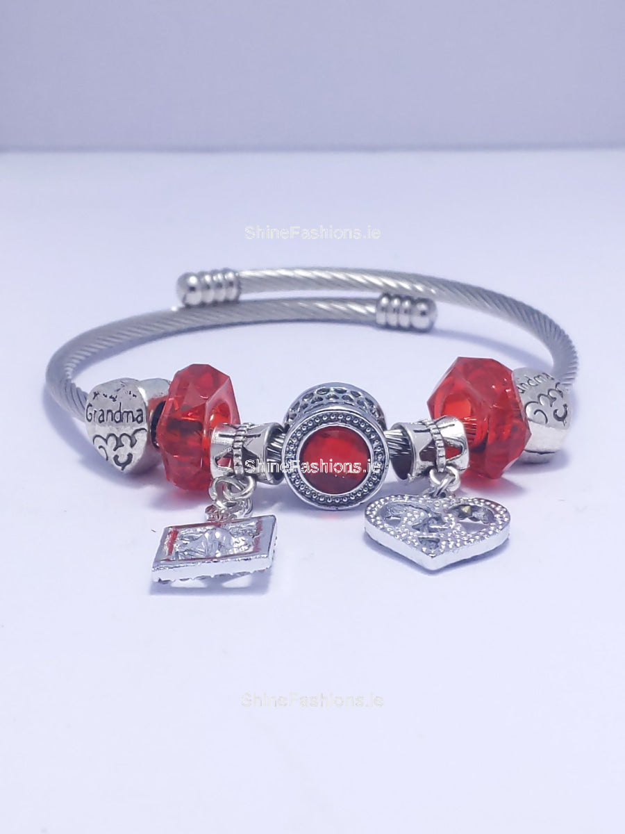 Silver Red Jewel Grandma Multi Charm Bracelet