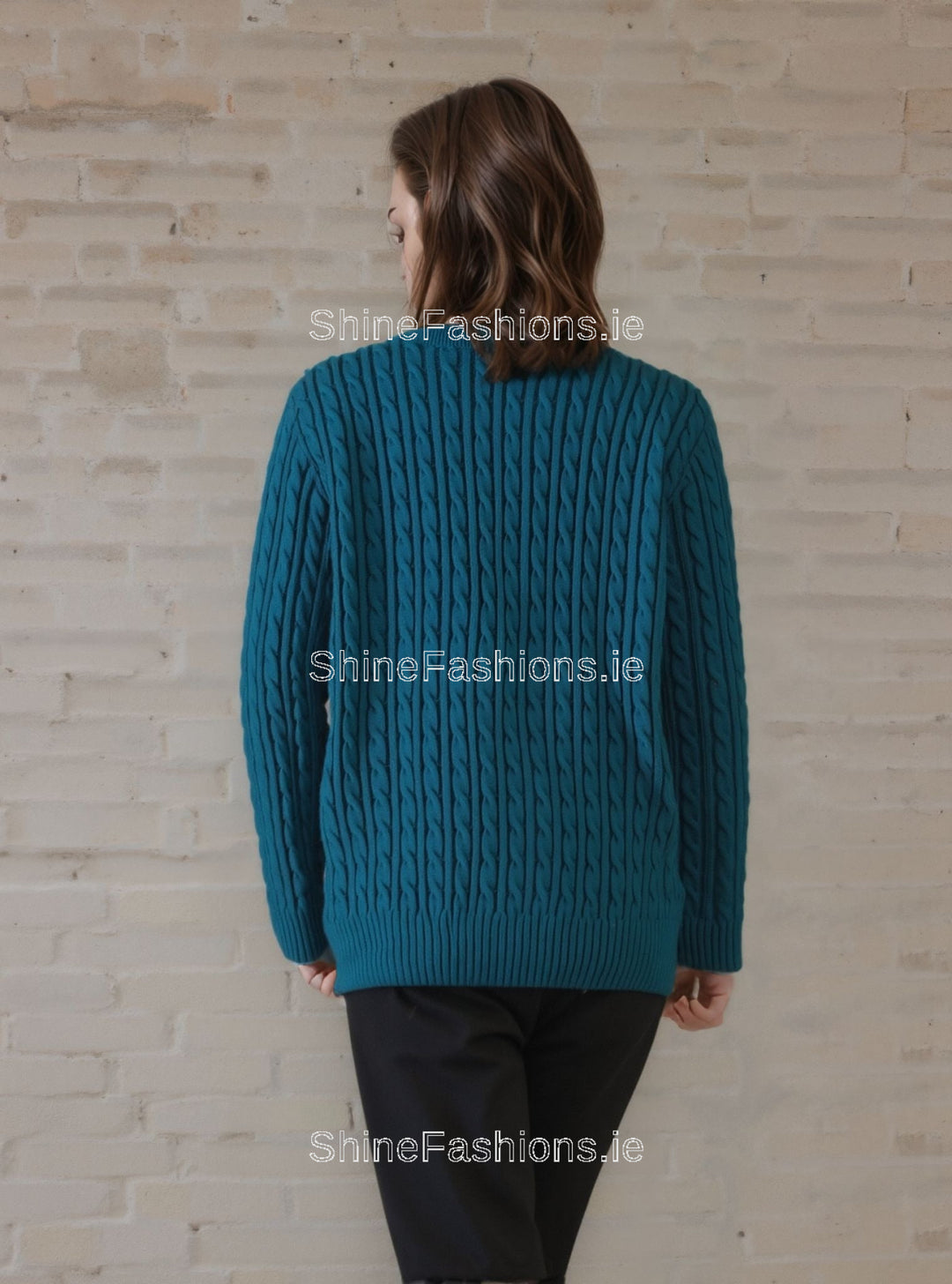 Teal Round Neck Cable Knit Jumper