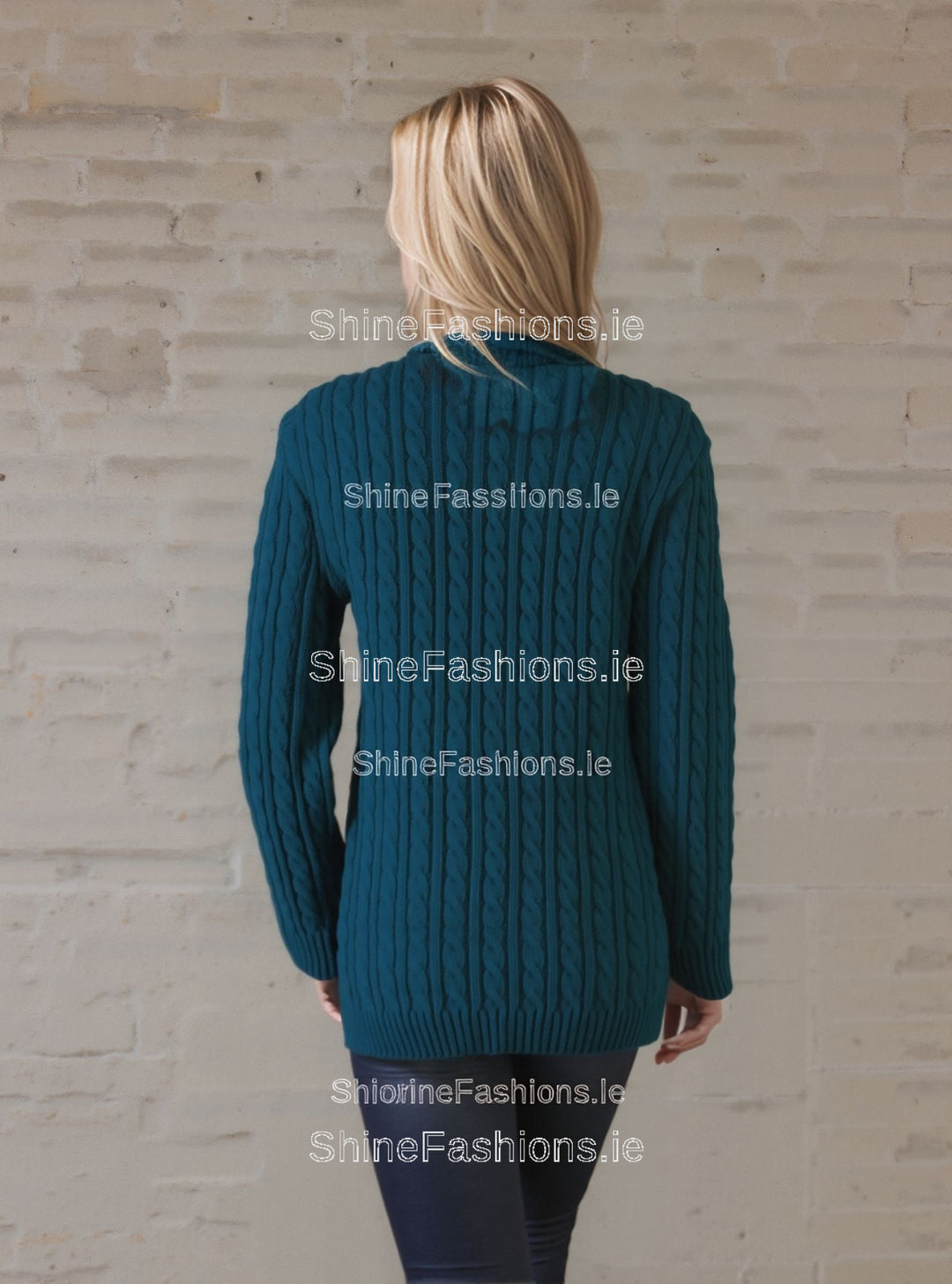 Teal V-Neck Cable Knit Jumper