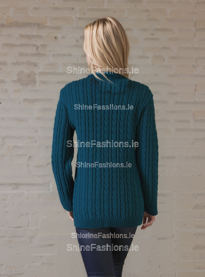 Teal V-Neck Cable Knit Jumper