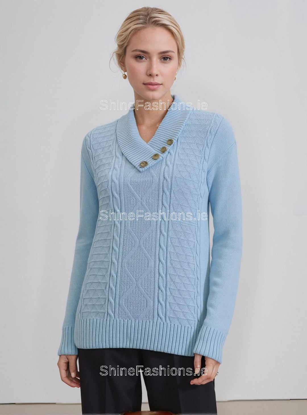 Turquoise Four Button Cable Knit Jumper