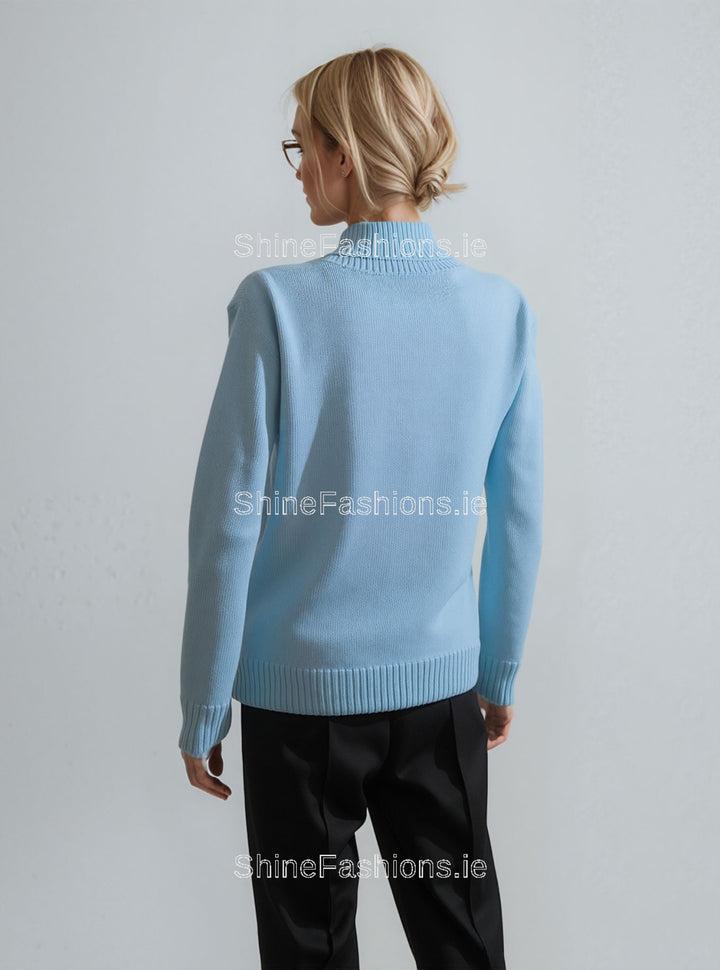 Turquoise Four Button Cable Knit Jumper