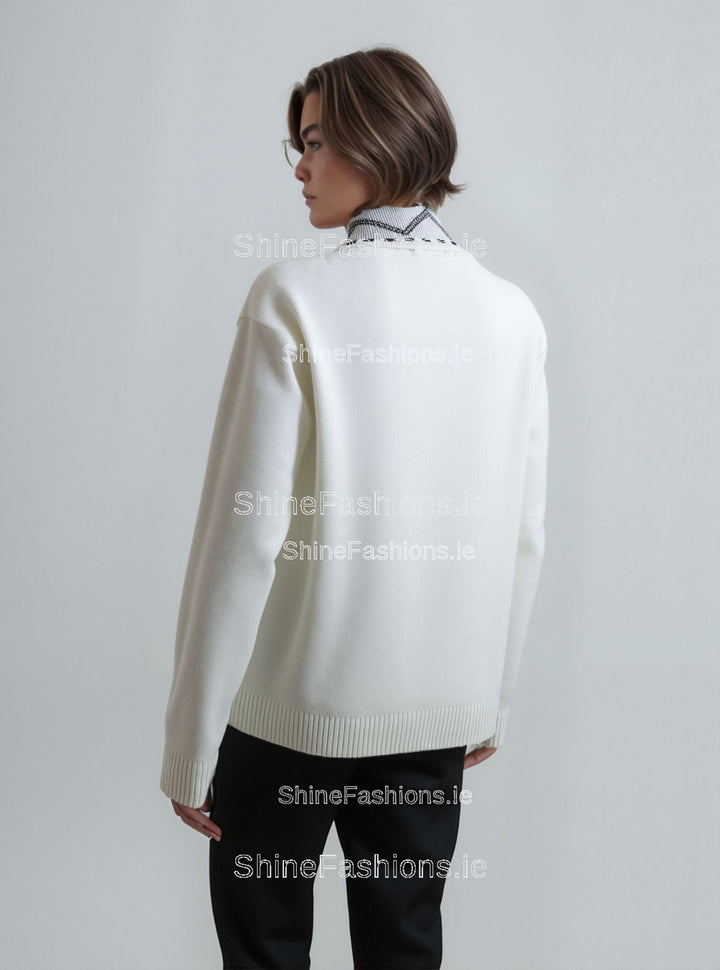 White Stitched Design Pattern Twinset Jumper