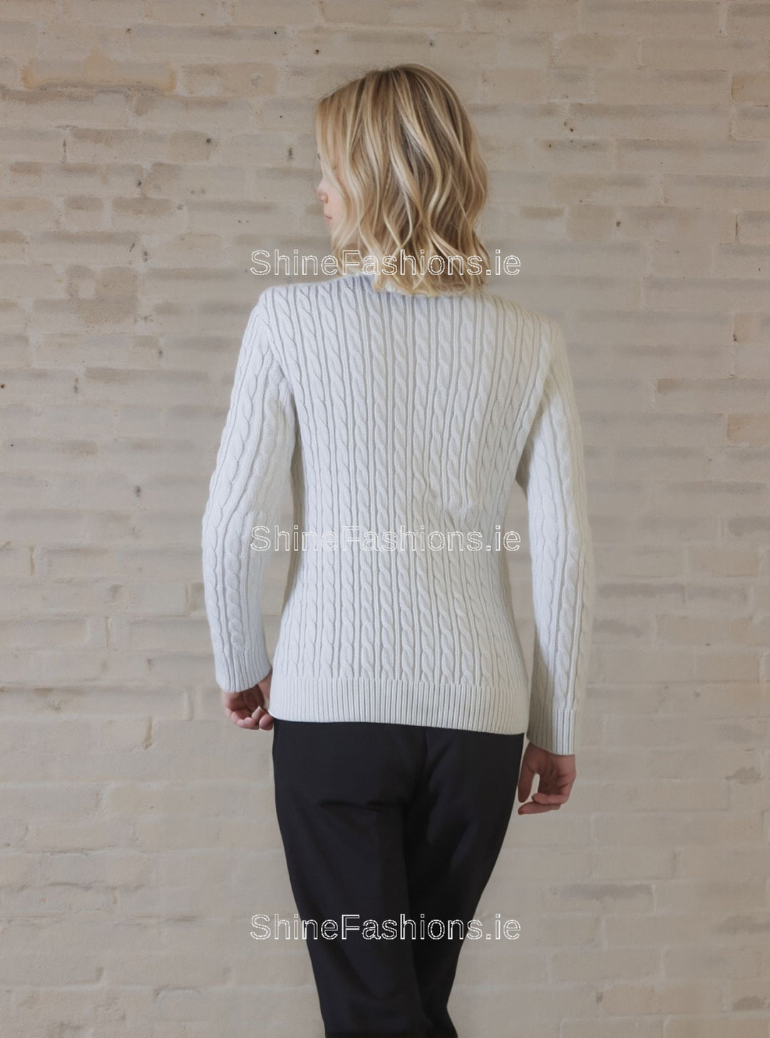 White V-Neck Cable Knit Jumper
