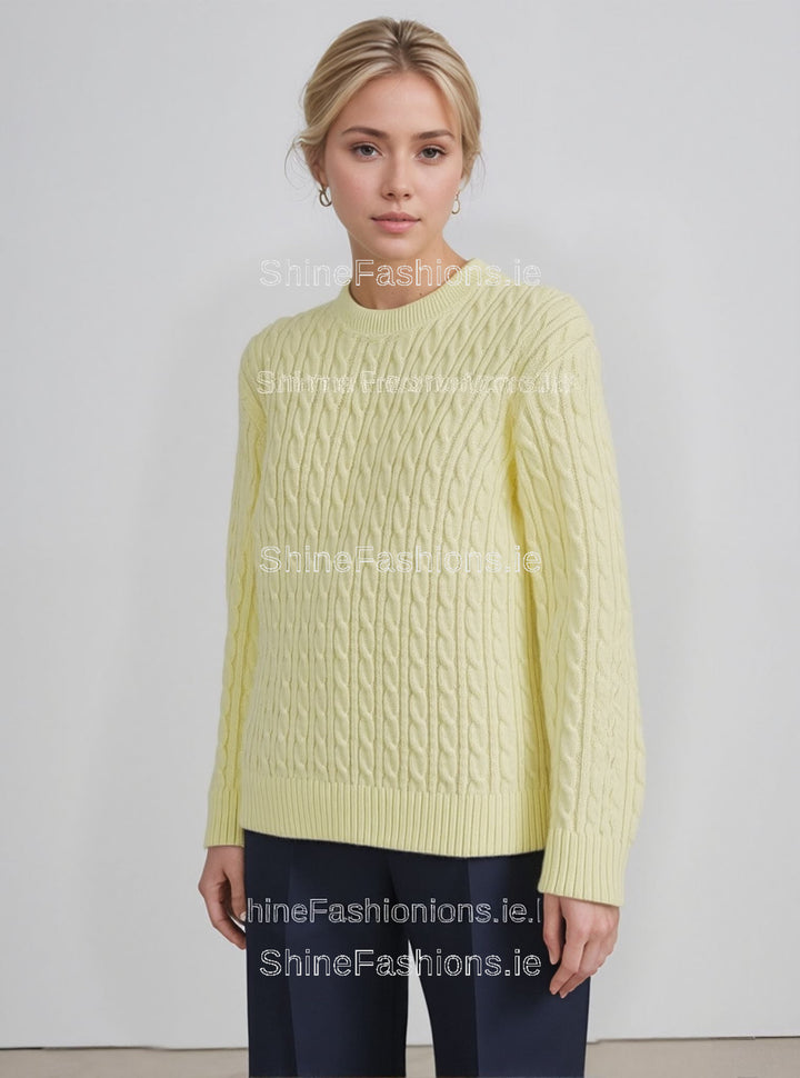 Yellow Round Neck Cable Knit Jumper