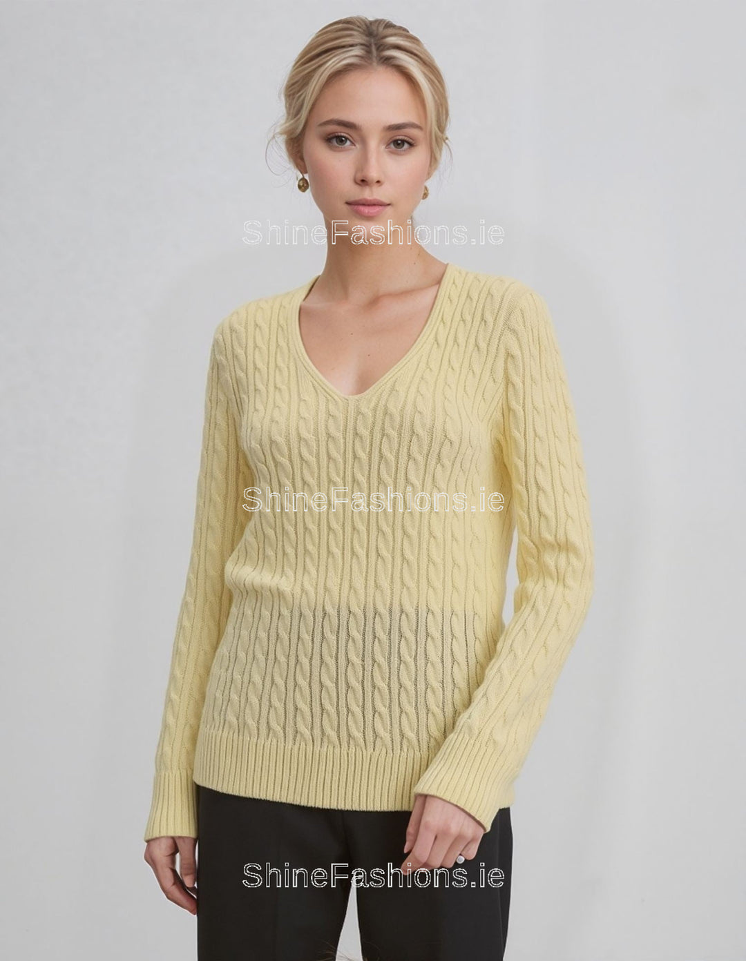 Yellow V-Neck Cable Knit Jumper