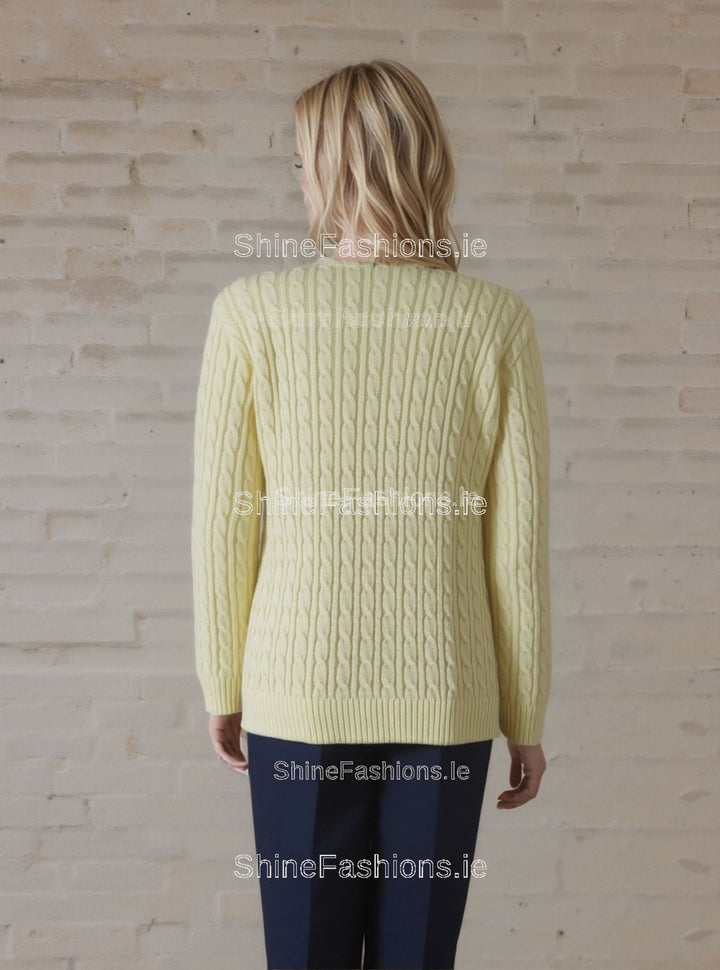 Yellow V-Neck Cable Knit Jumper
