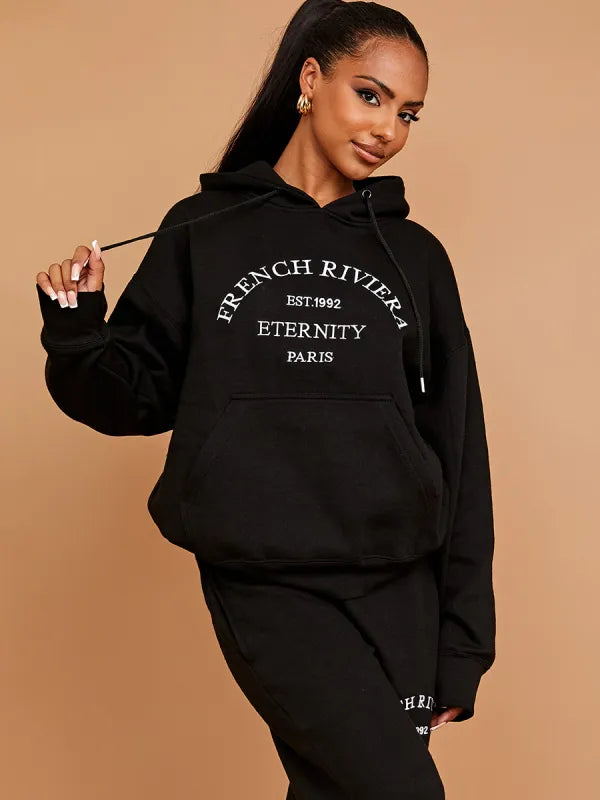 Black French Riviera Hoodie & Jogger Loungewear Co-Ord Set