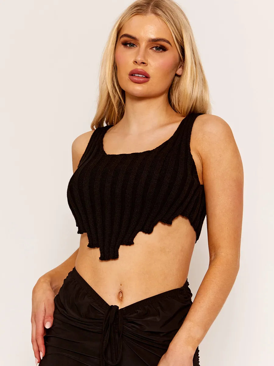 Black Hem Knitted Vest Crop Top