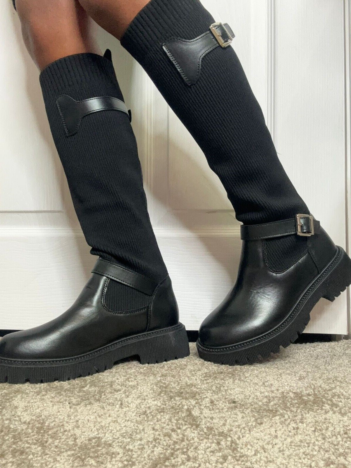 Knee high black sock boots best sale