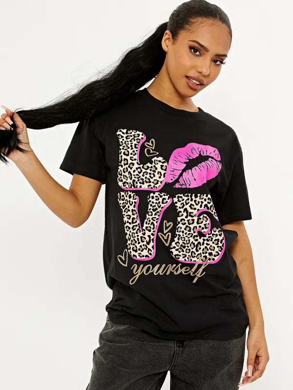 Black Love Lips Graphic Printed T-Shirt