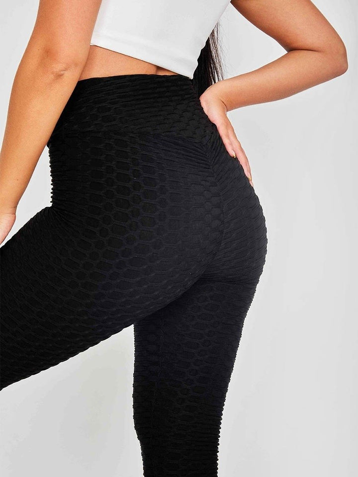 Black Ruched Back Honeycomb Texture Detail Active Legging