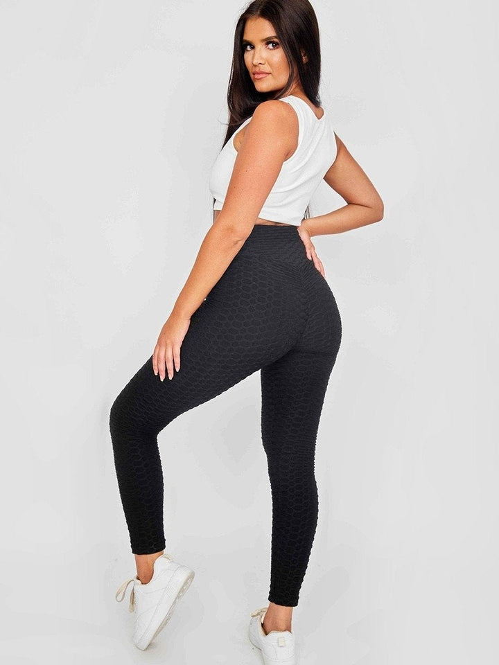 Black Ruched Back Honeycomb Texture Detail Active Legging