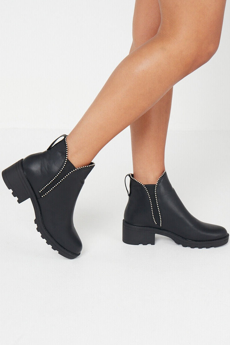 Black Studded Chelsea Ankle Boots 