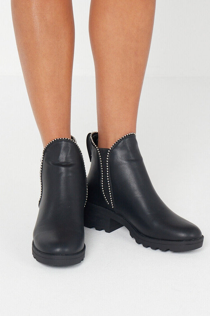 Black Studded Chelsea Ankle Boots 