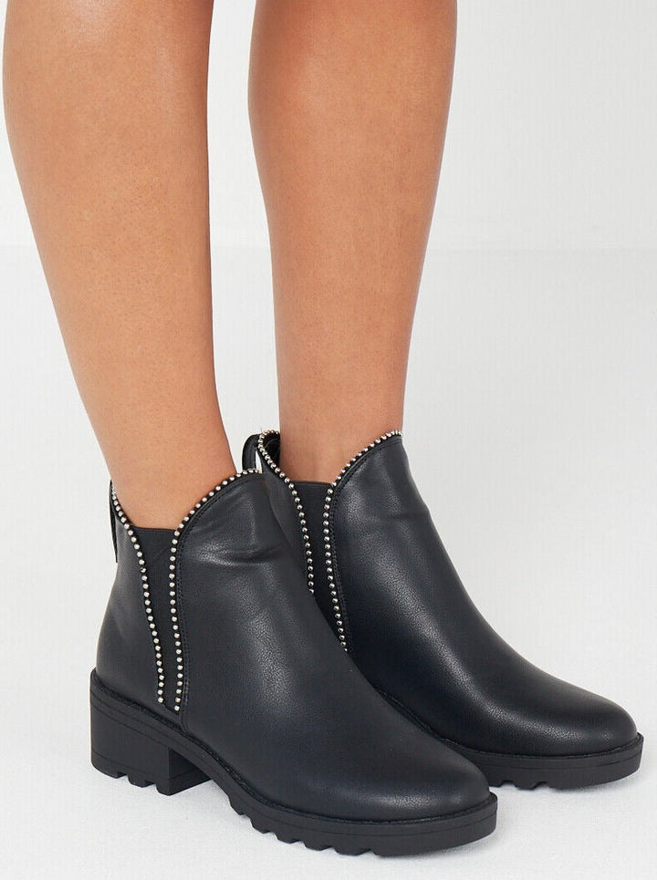 Black Studded Chelsea Ankle Boots 