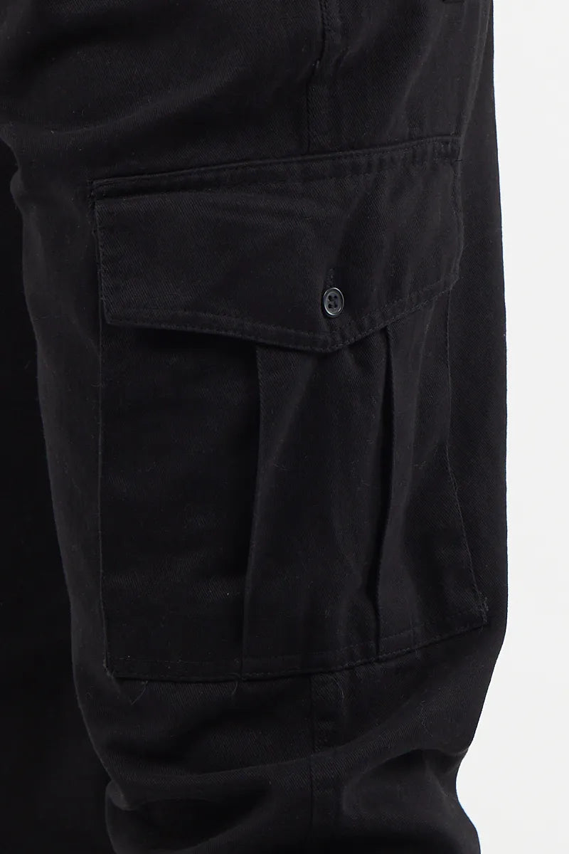 Black Twill Pocket Cargo Combat Trousers