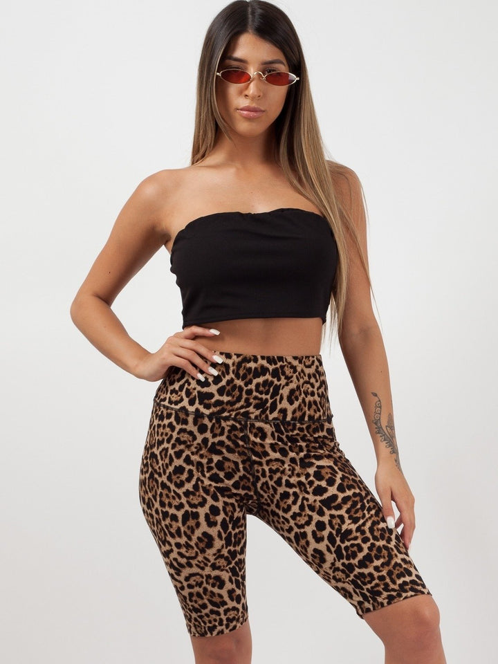 Brown Leopard Print Cycling Shorts