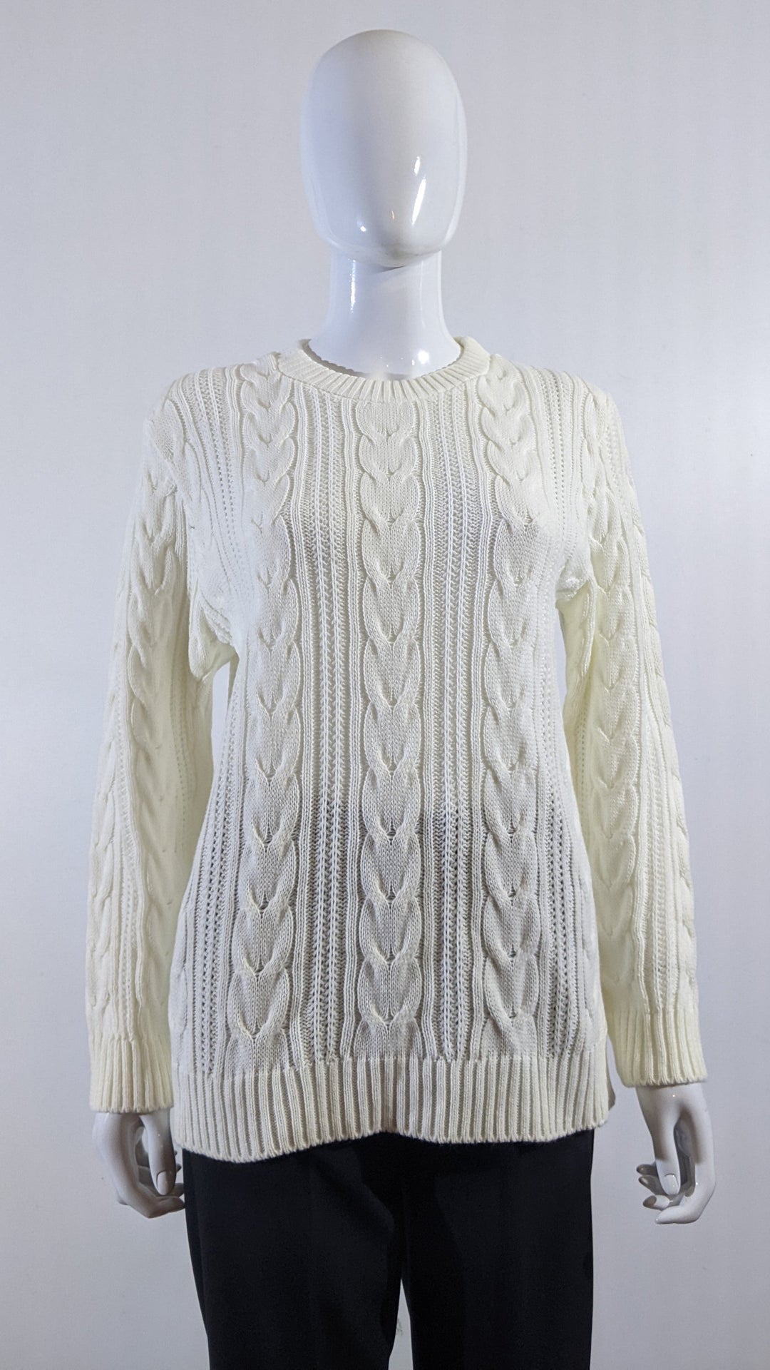 Cream Wide Cable Knit Round Neck Jumper