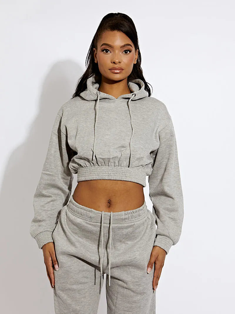 Grey Cropped Hoodie & Jogger Fleece Loungewear Co-ord