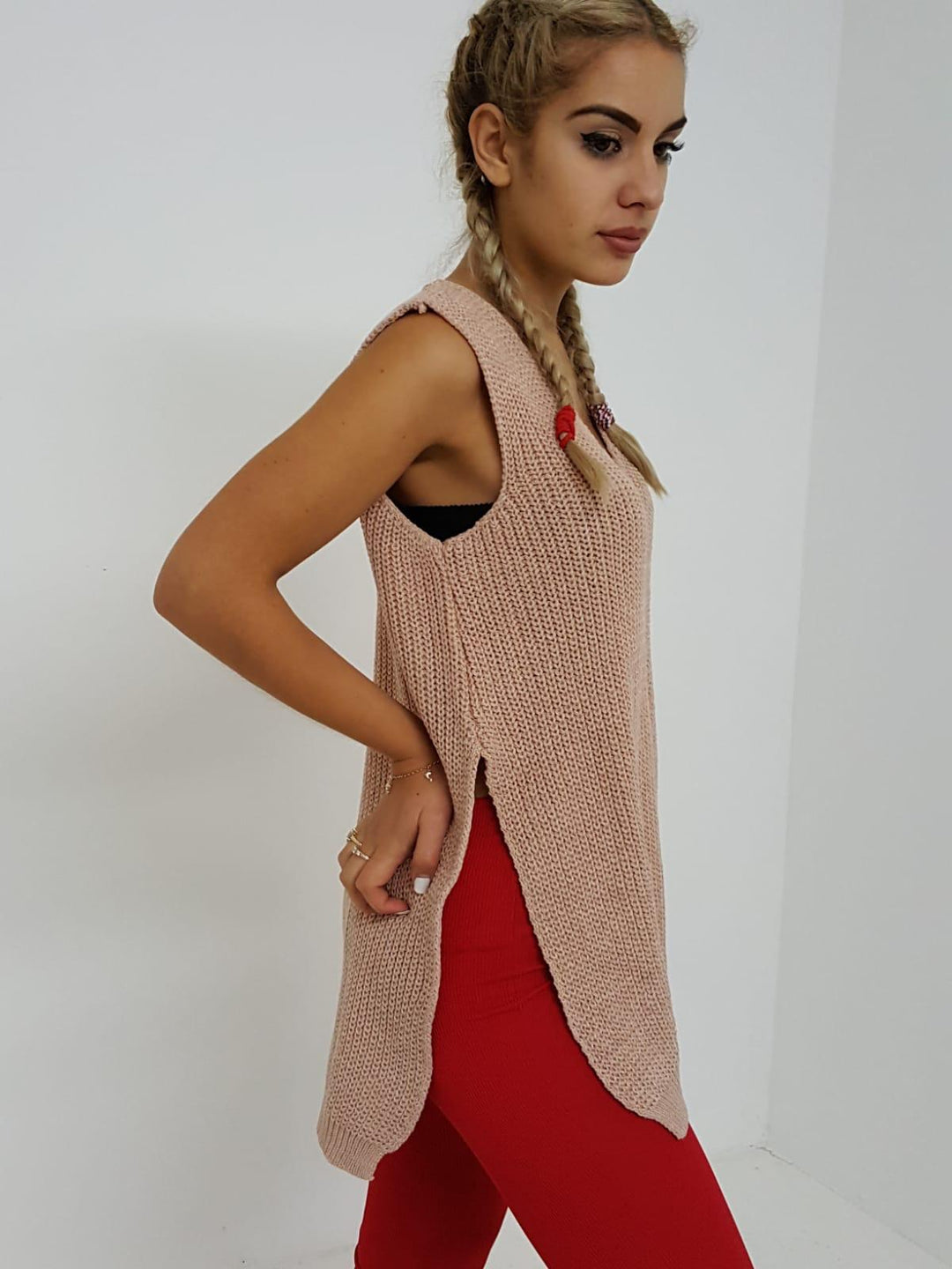 Pink Knitted V-Neck Jumper Vest