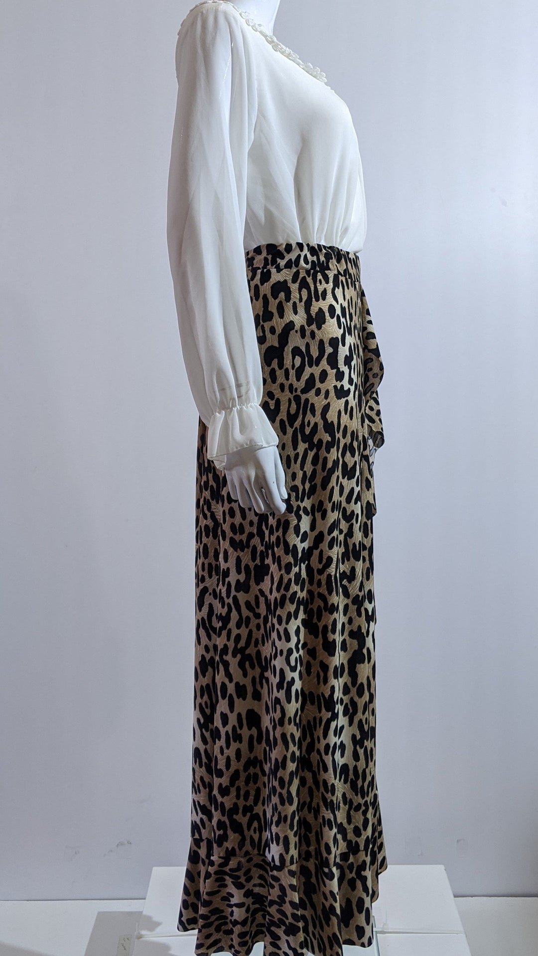 Brown Leopard Print Frill Design Skirt