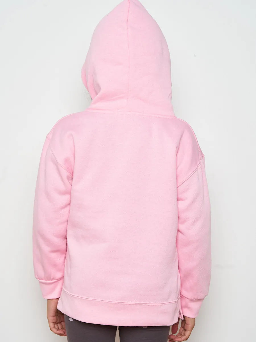 Kids Cute Pink Teddy Bear Graphic Print Fleeced Hoodie