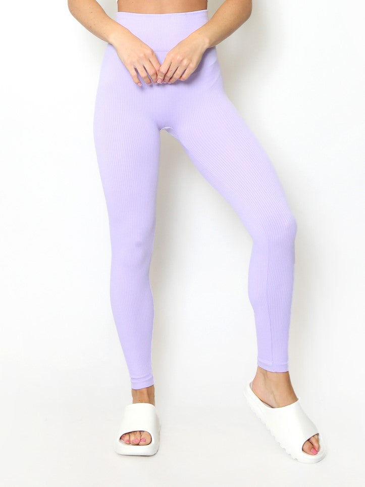 Lilac High Waist Ribbed Seamless Gym Leggings