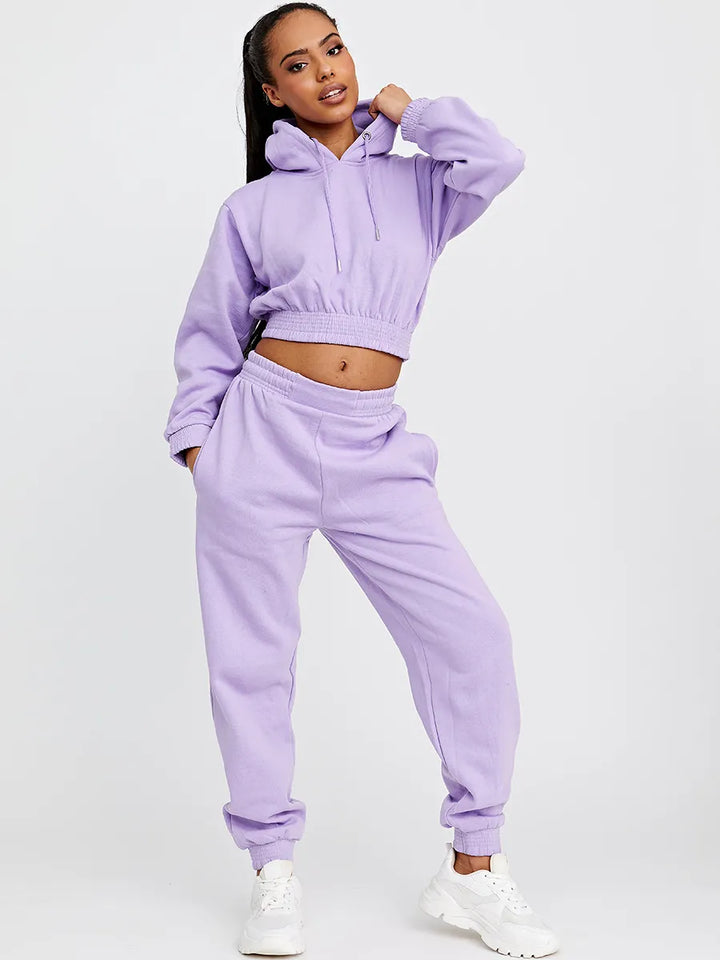 Lilac Purple Cropped Hoodie & Jogger Fleece Loungewear Co-ord