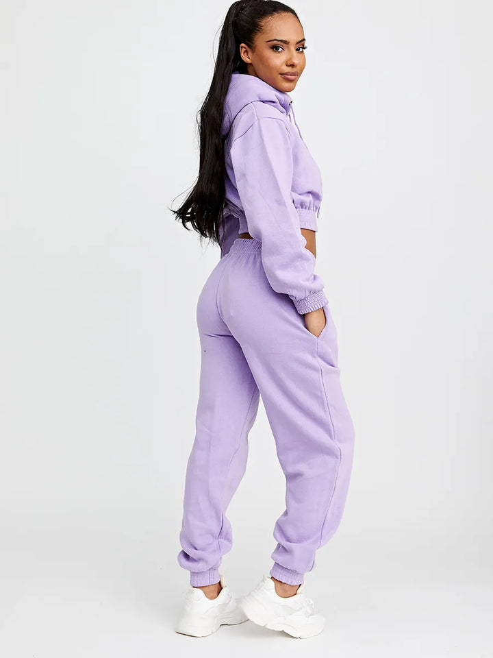 Lilac Purple Cropped Hoodie & Jogger Fleece Loungewear Co-ord