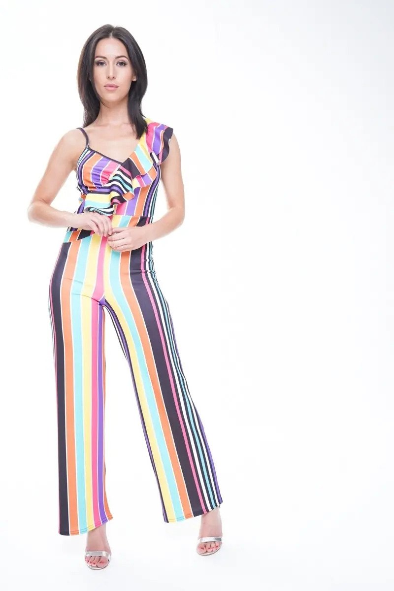 Multi Colour Stripe Ruffle Jumpsuit