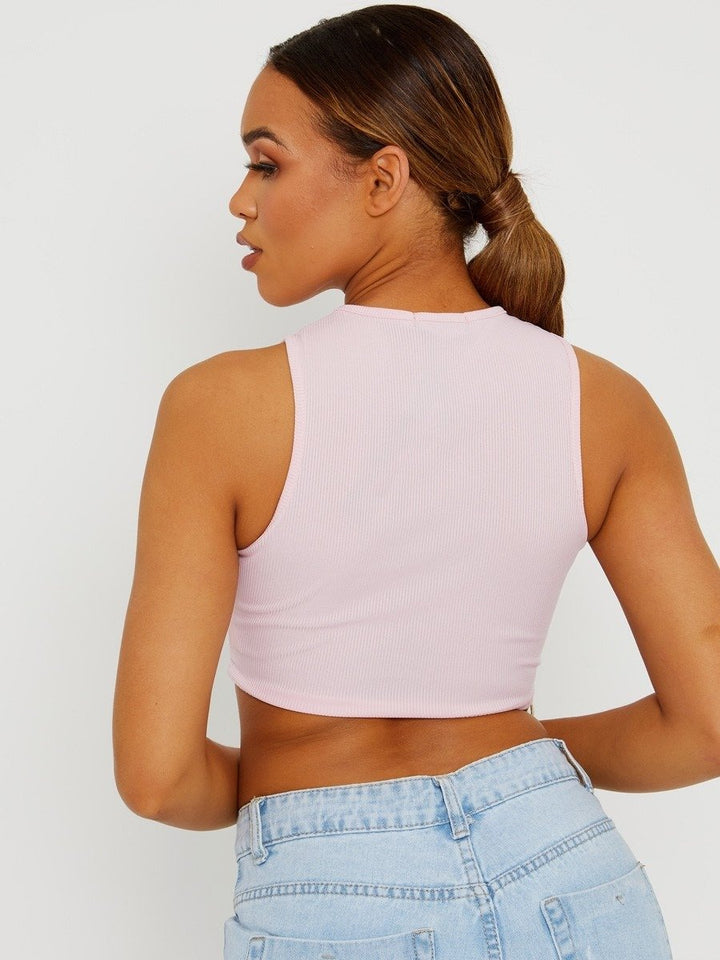 Pink Argyle Print Ribbed Tank Crop Top