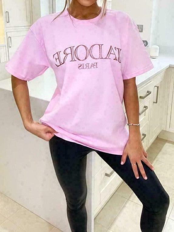 Pink J'adore Paris Graphic Oversized T-Shirt