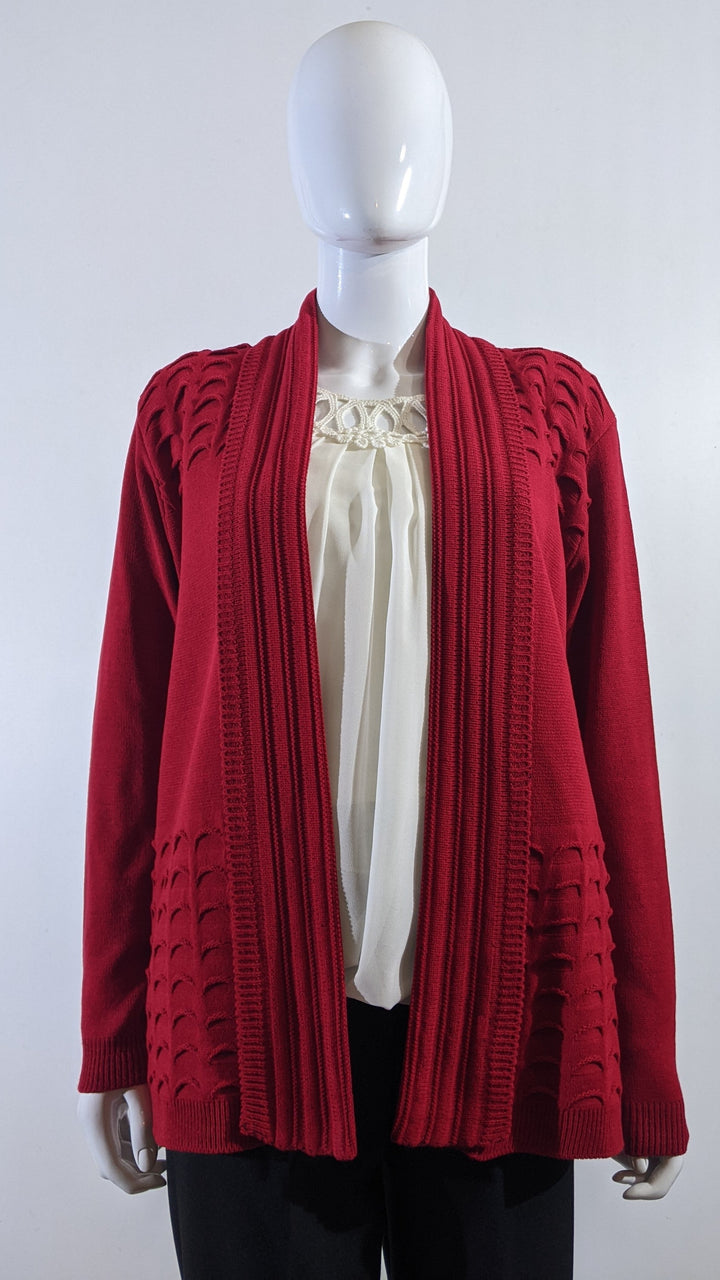 Red Scallop Edge to Edge Open Cardigan