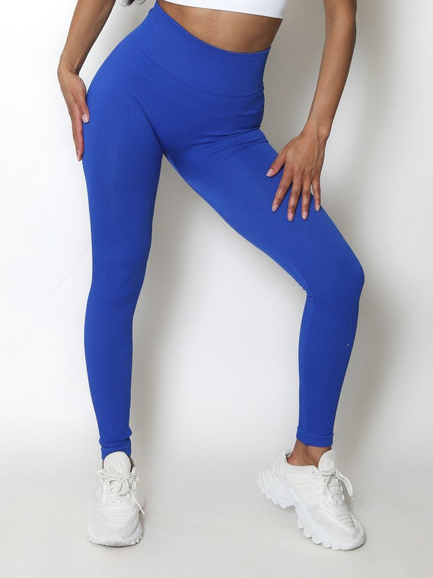 Royal Blue High Waist Ribbed Seamless Gym Leggings