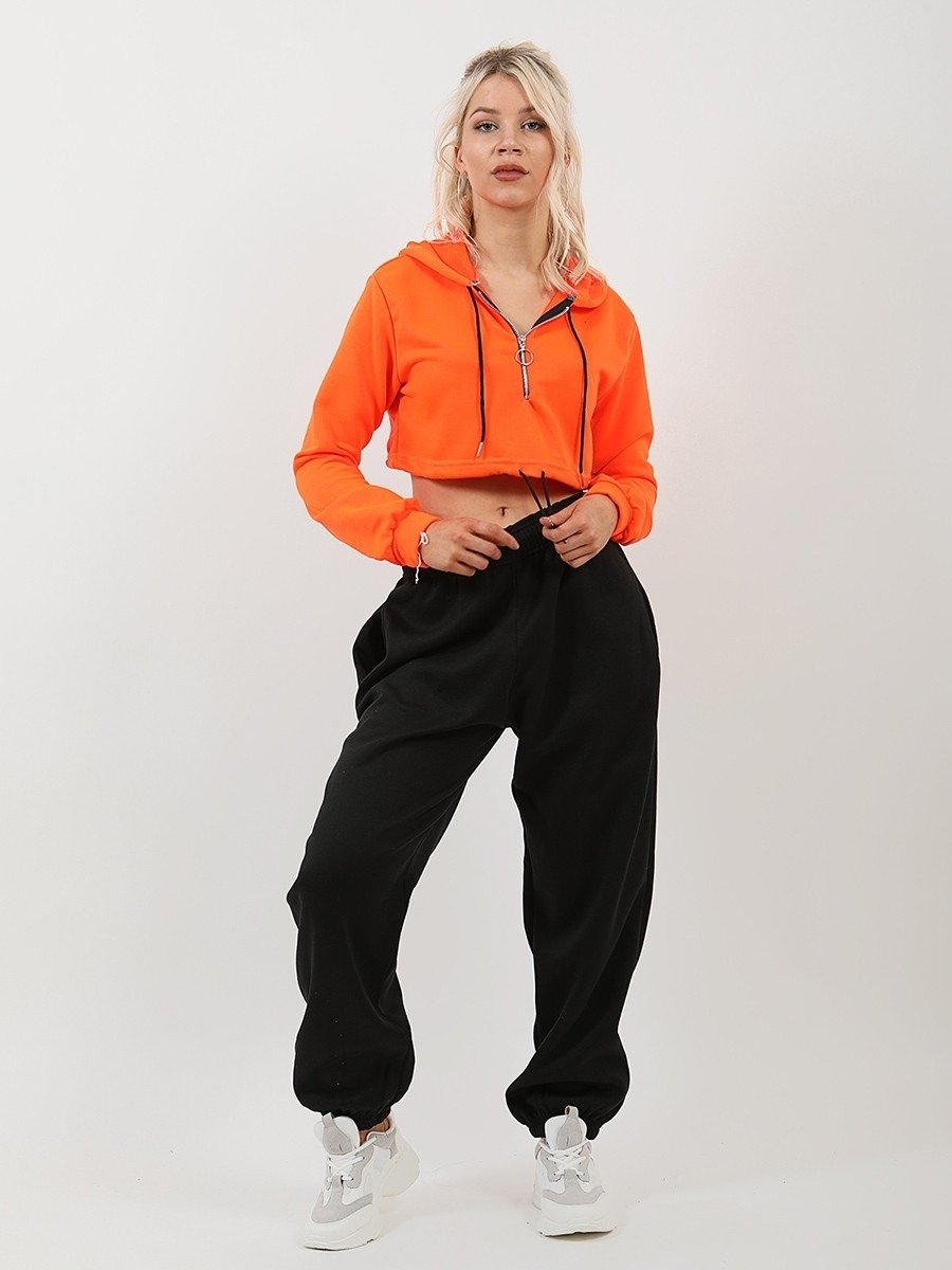 Neon Orange Zip UP Cropped Hoodie