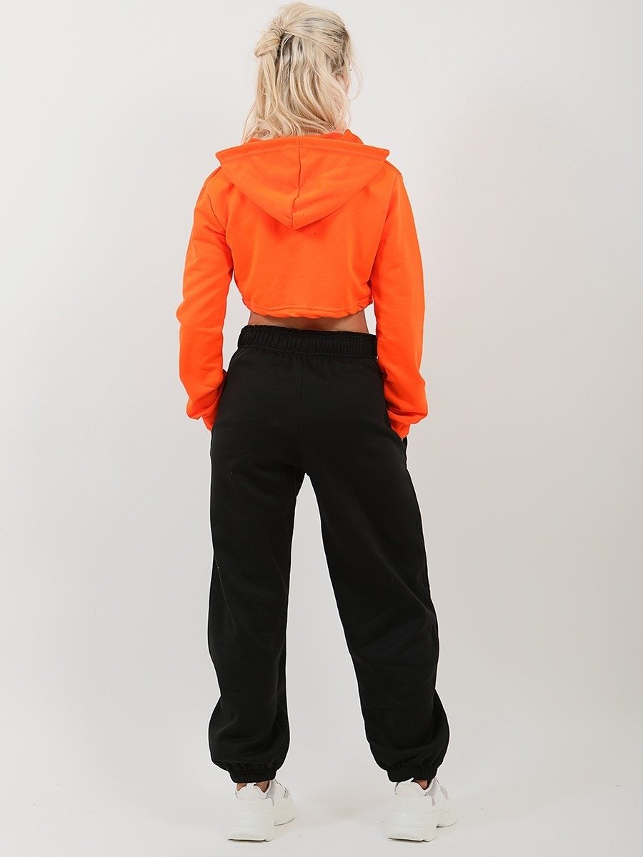 Neon Orange Zip UP Cropped Hoodie