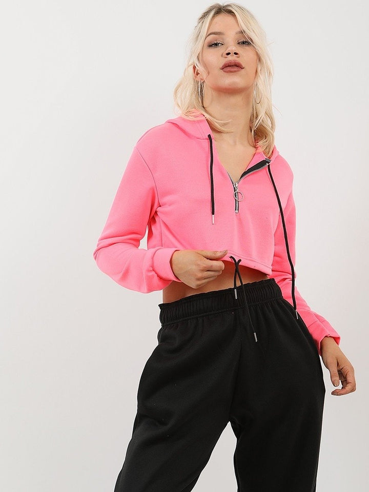 Neon Pink Zip Up Cropped Hoodie