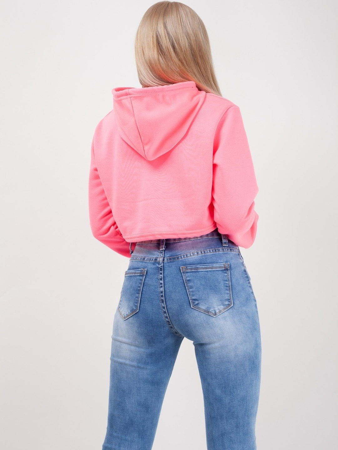 Neon Pink Zip Up Cropped Hoodie