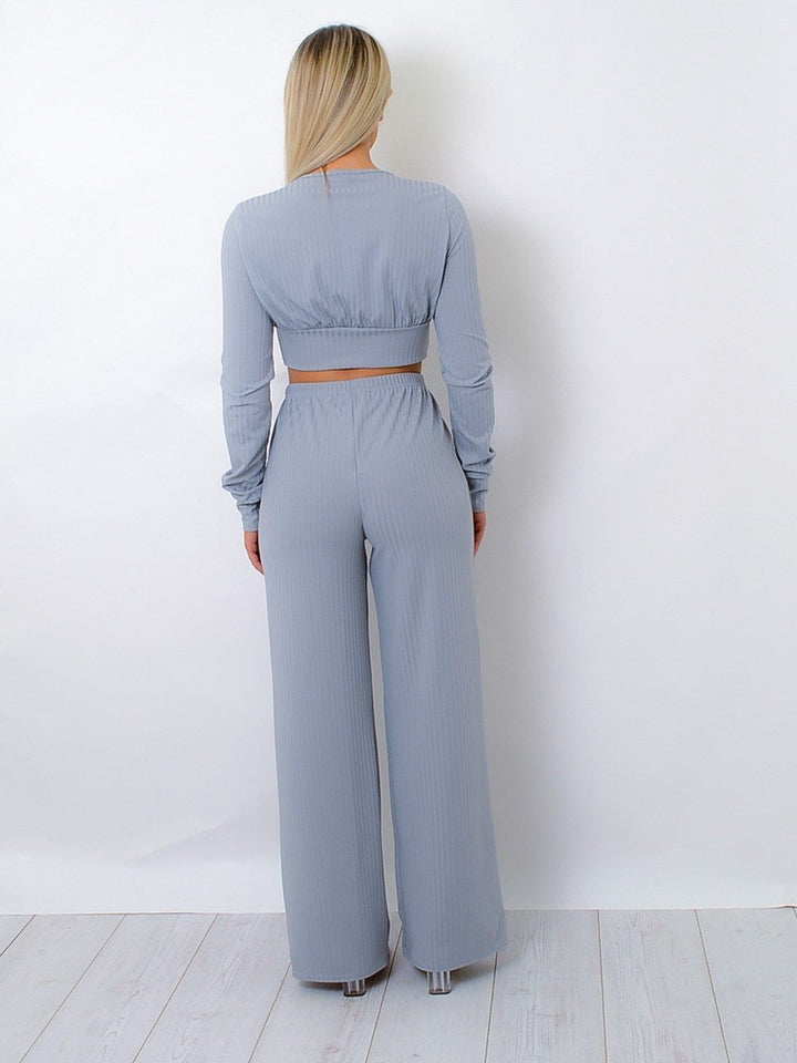 Grey V-Neck Ribbed Co-Ord Set