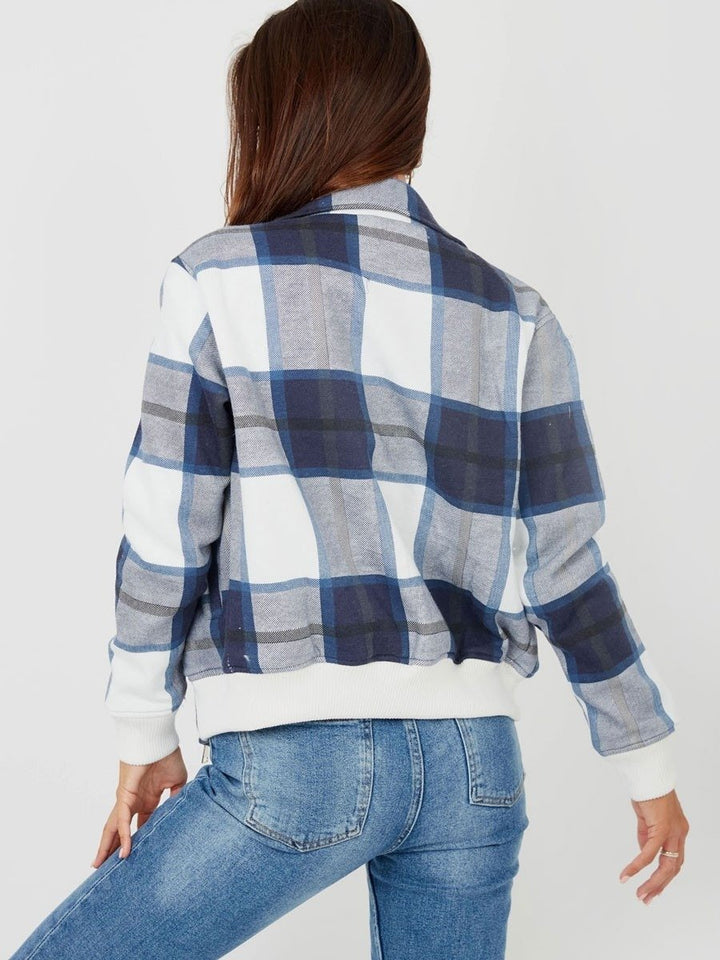 Navy Zipped Checked Jacket